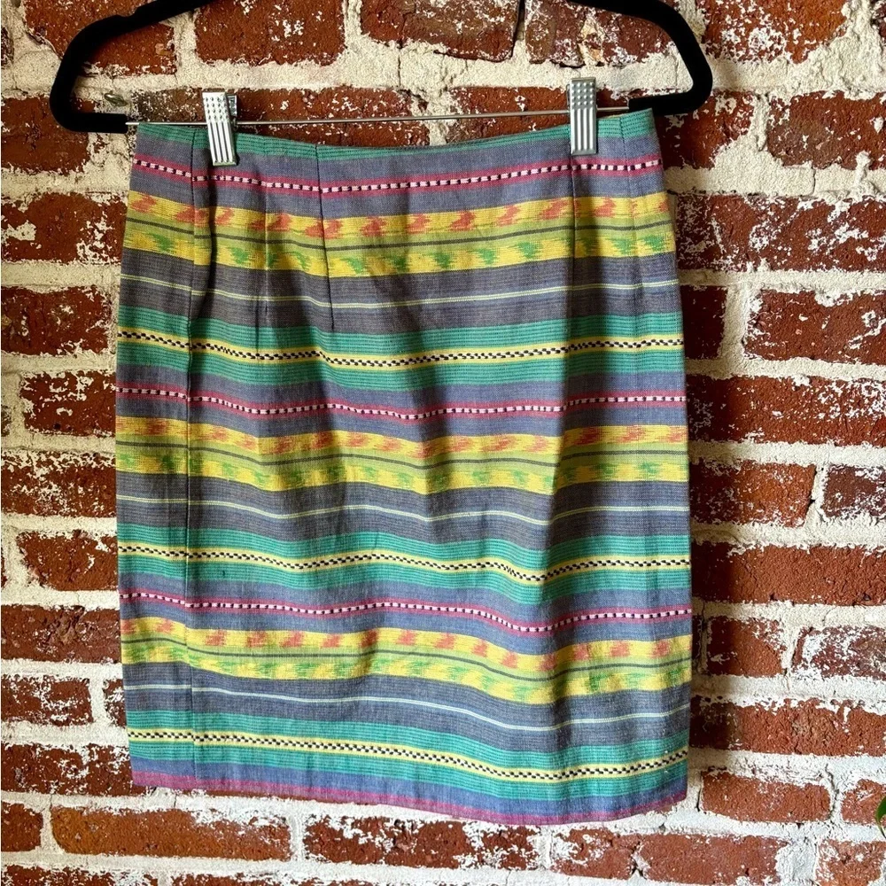 Vintage Jigsaw patterned multi color wrap mini skirt